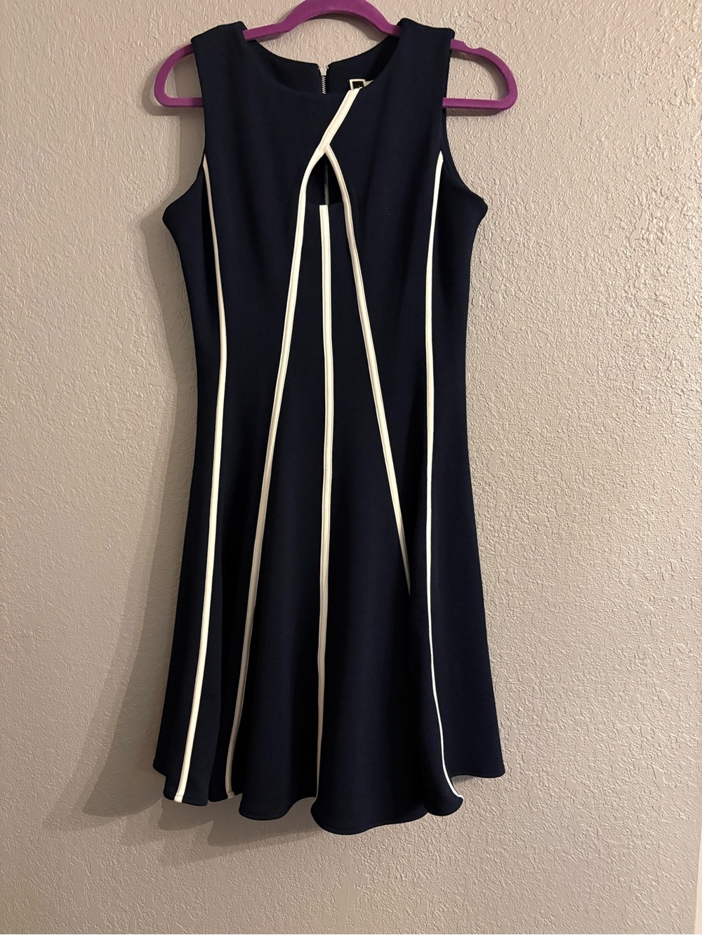 Julian Taylor Navy Blue Sleeveless Dress with White Piping